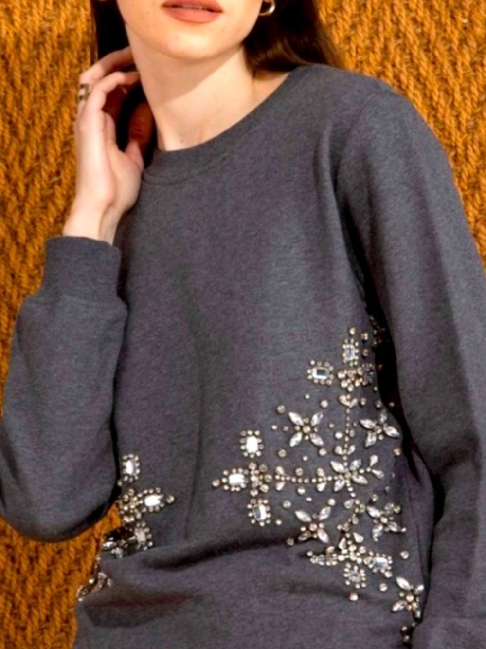 Hemant & Nandita ~ Gray Crewneck Rhinestone Embellished Sweatshirt